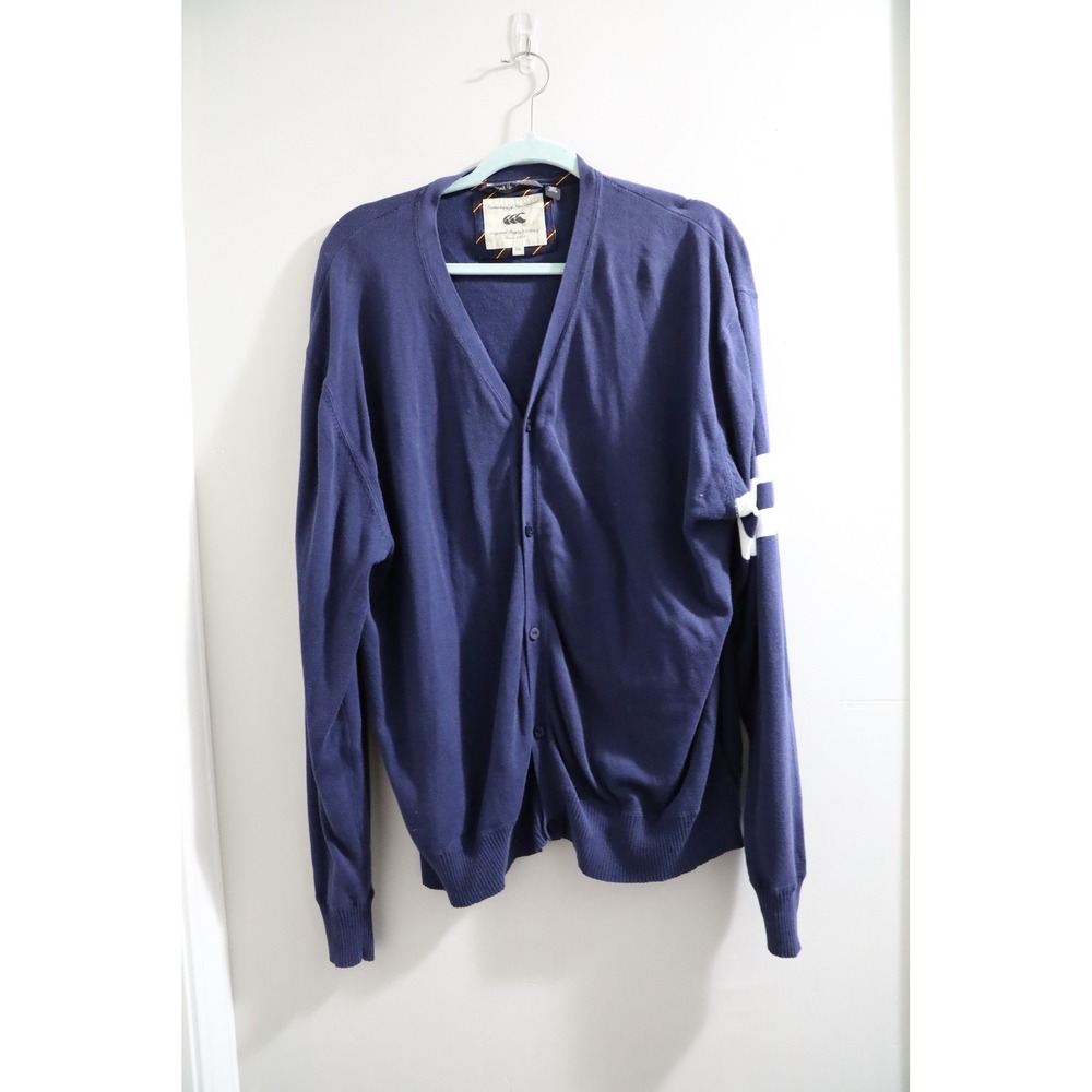 Canterbury of New Zealand Mens Navy Blue‎ Rugby Cardigan Sweater 2XL Cotton